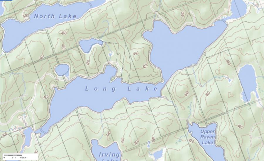 Topographical Map of Long Lake in Municipality of Kearney and the District of Parry Sound